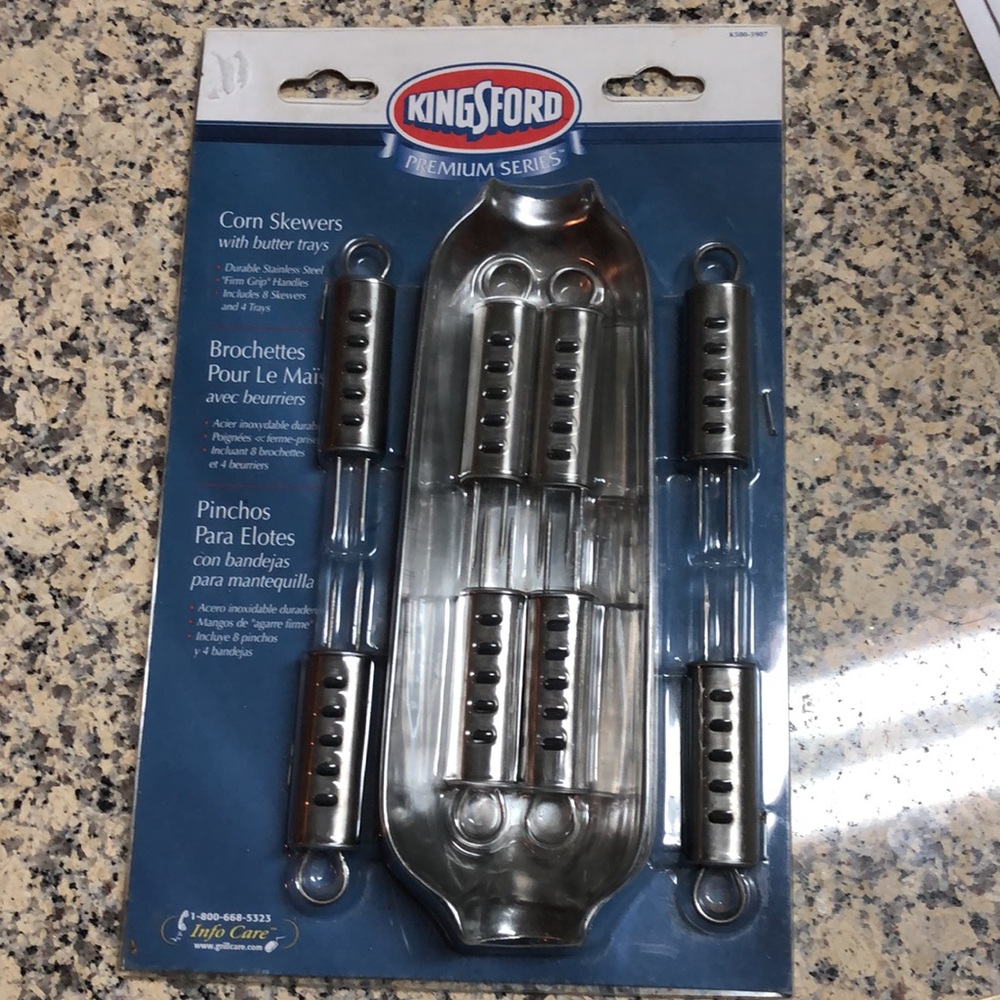 NEW Kingsford Premium Series Stainless Steel Corn Skewers with Butter Trays